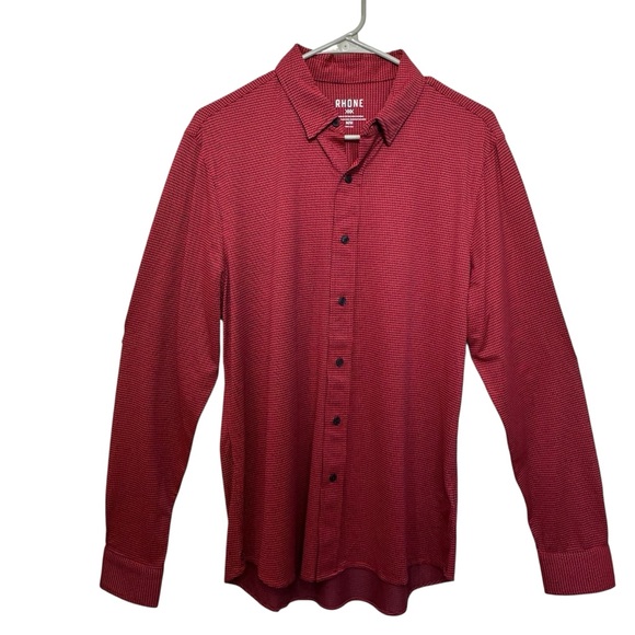 Rhone Mens Commuter Red Blue Houndstooth Pattern Performance Stretch Shirt, M - Picture 2 of 10